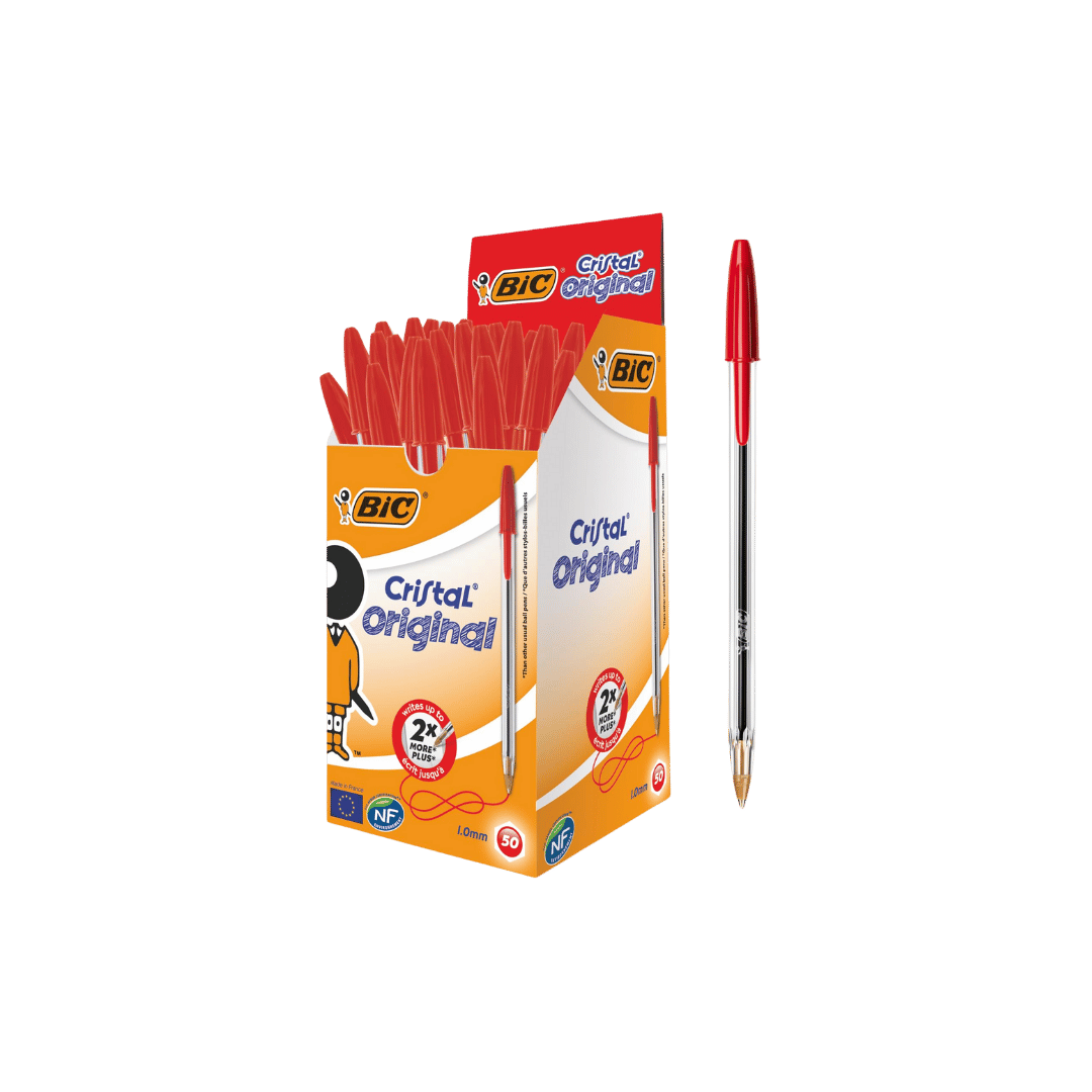 Cristal 1.0 mm Original Ballpoint Pen Medium Point Box of 50 Pcs In Red